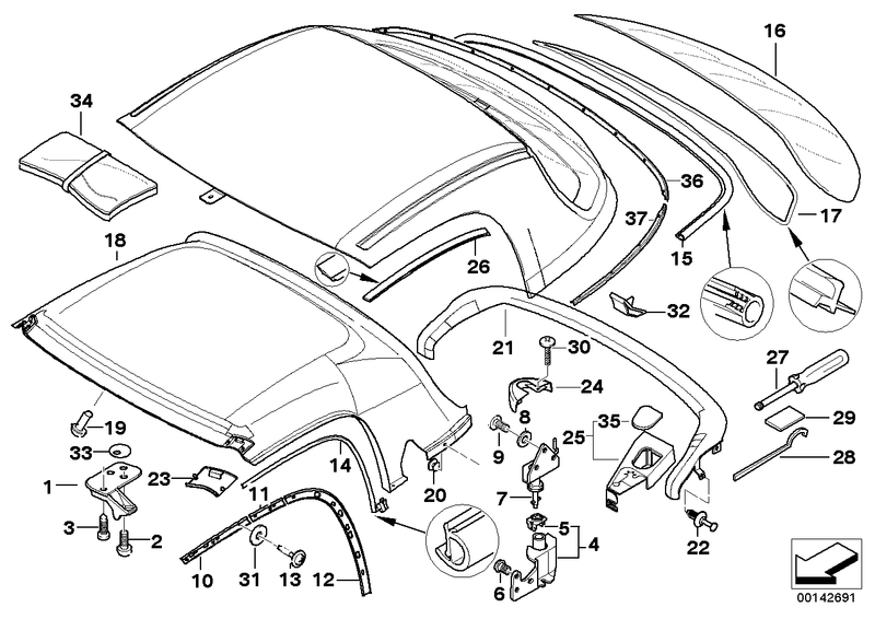 BMW Hardtop Rear Window Frame Gasket