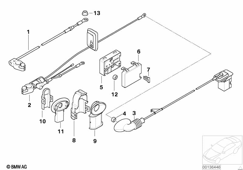 BMW B+ Terminal Point Battery Cable Luggage Compartment